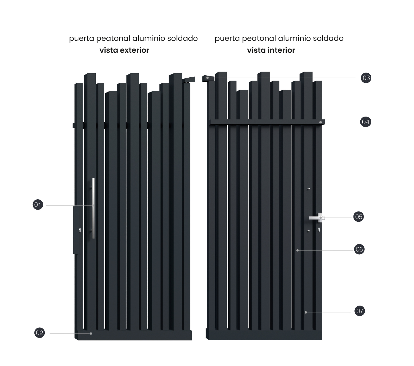 Cancela de Aluminio Soldado - Vista Interior y Exterior - Modelo Chicago