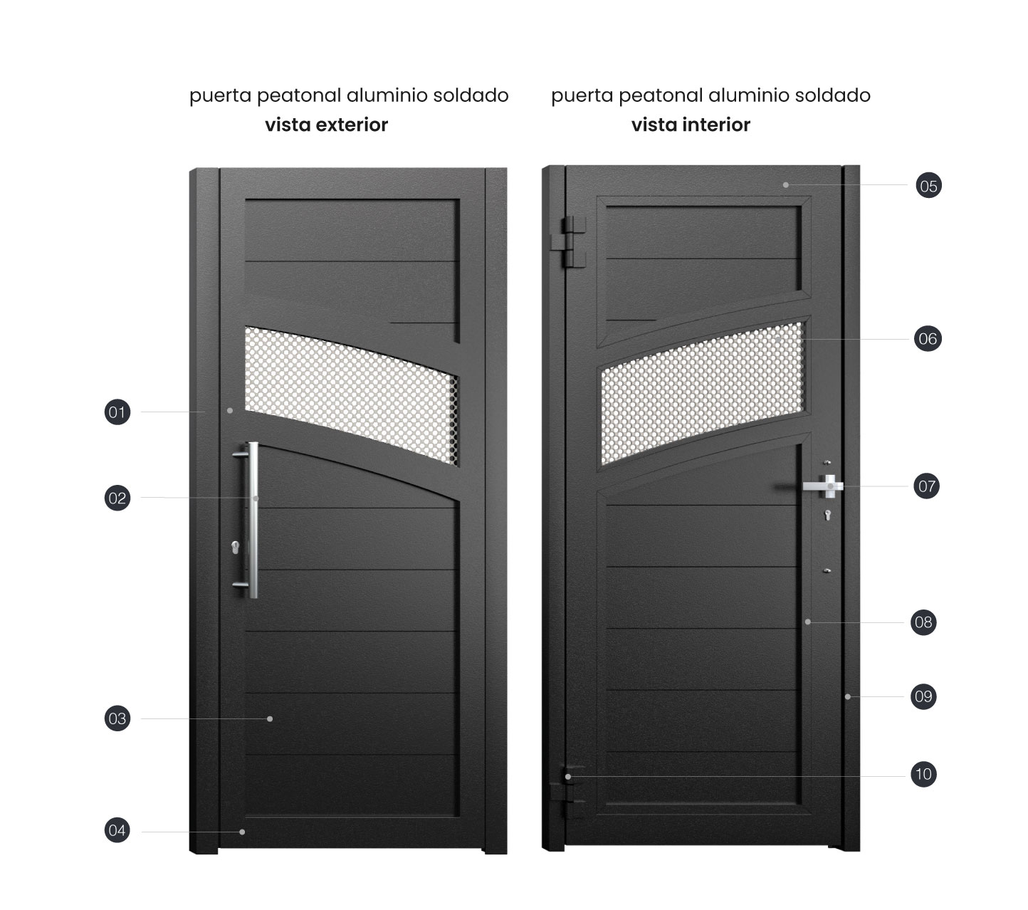 Cancela de Aluminio Soldado - Vista Interior y Exterior - Modelo Paris